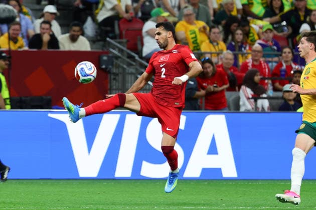 Zeki Celik of Turkiye controls the ball during the FIFA World Cup, WM, Weltmeisterschaft, Fussball 2026 match between Australia and Turkey at BC Place, Vancouver, Canada on 13 June 2026. Copyright: xPeterxDovganx 45060027