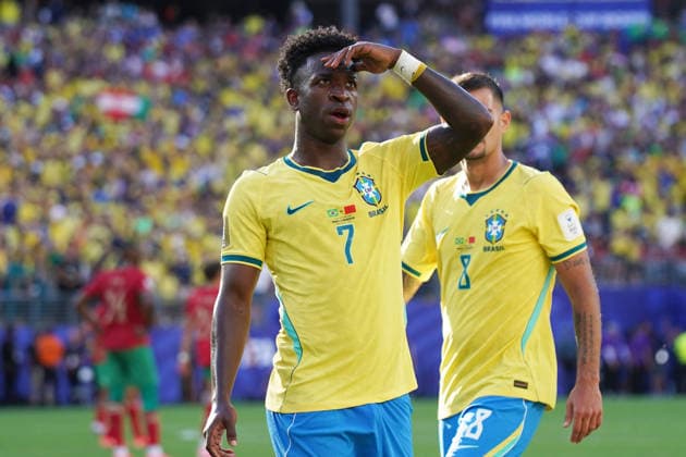 Football , World Cup 2026, FIFA WM 2026, Soccer World Cup , Canada ,Mexico, USA 2026, , Brasislien vs Marokko, Brazil vs Marocco , Group Phase, Group C, 13 06 2026, Metlife Stadium New Jersey New York Vinicius Junior Brazil, Action, Single Image Photo Chai von der Laage FIFA regulations prohibit any use of photographs as image sequences and or quasi video EDITORIAL USE ONLY,