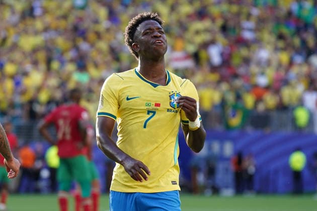 Football , World Cup 2026, FIFA WM 2026, Soccer World Cup , Canada ,Mexico, USA 2026, , Brazil vs Morocco, Brazil vs Marocco , Group Stage, Group C, 13 06 2026, Metlife Stadium New Jersey New York Vinicius Junior Brazil, Action, Single Image Photo Chai von der Laage FIFA regulations prohibit any use of photographs as image sequences and or quasi video EDITORIAL USE ONLY,