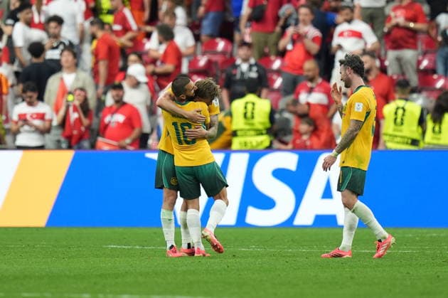 Australia v Turkiye - FIFA World Cup, WM, Weltmeisterschaft, Fussball 2026 - Group D VANCOUVER, CANADA - JUNE 13: Players of Australia celebrate after winning the 2026 FIFA World Cup First Stage Group D match between Australia and Turkiye at BC Place Stadium in Vancouver, Canada on June 13, 2026. Ercin Erturk Anadolu British Columbia Canada. Editorial use only. Please get in touch for any other usage.  Copyright: x2026xAnadoluxErcinxErturkx