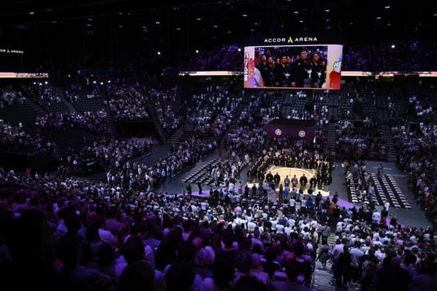 Sumo: Paris tournament Sumo wrestlers attend the opening ceremony of a two-day sumo tournament at Accor Arena in Paris on June 13, 2026.  A14AA0005618589P