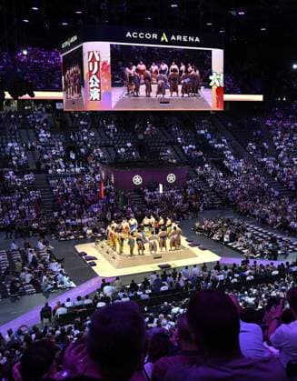 Sumo: Paris tournament Sumo wrestlers enter the ring on the first day of a two-day tournament at Accor Arena in Paris on June 13, 2026.  A14AA0005618596P