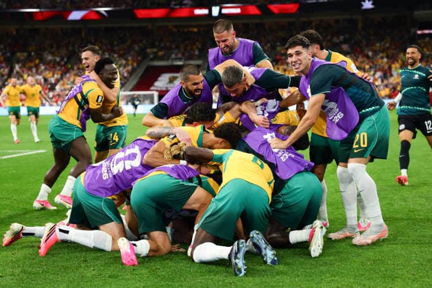 Connor Metcalfe of Australia scores a goal and celebrates with team mates during the FIFA World Cup, WM, Weltmeisterschaft, Fussball 2026 match between Australia and Turkey at BC Place, Vancouver, Canada on 13 June 2026. Copyright: xPeterxDovganx 45060063
