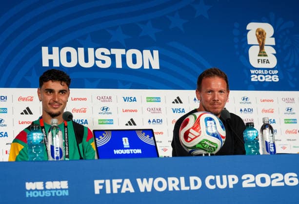 Aleksandar Pavlovic Germany, 5 and Julian Nagelsmann Germany, head coach take part in the final press conference before the group match against Curacao USA, German national soccer team, press conference, Houston, 13 06 2026 USA, German national soccer team, press conference, Houston, 13 06 2026 Houston Copyright: xEibner-Pressefoto ScottxColemanx EP_SCN