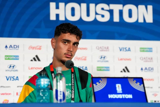 Aleksandar Pavlovic Germany, 5 takes part in the final press conference before the group match against Curacao USA, German national soccer team, press conference, Houston, 13 06 2026 USA, German national soccer team, press conference, Houston, 13 06 2026 Houston Copyright: xEibner-Pressefoto ScottxColemanx EP_SCN