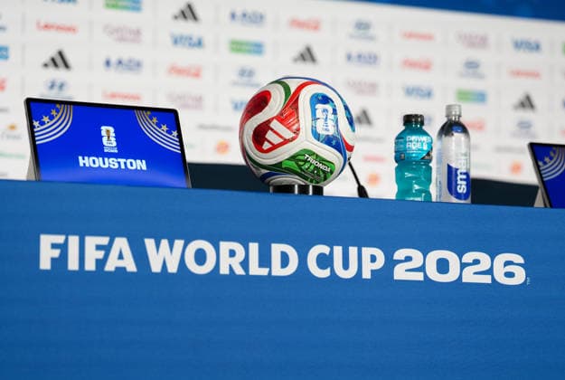 A view of the podium at Houston Stadium before the start of the press conference ahead of the group match between Germany and Curacao USA, German national soccer team, Press conference, Houston, 13 06 2026 USA, German national soccer team, Press conference, Houston, 13 06 2026 Houston Copyright: xEibner-Pressefoto ScottxColemanx EP_SCN