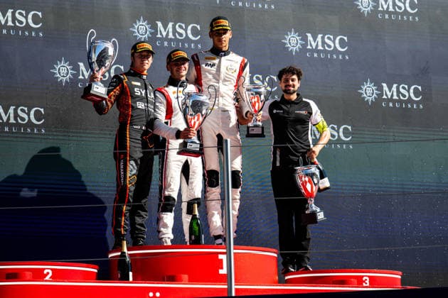AUTO - FORMULA 3 2026 - BARCELONA NAEL ThÃ ophile (fra), Campos Racing, Dallara F3 2025, action YAMAKOSHI Hiyu (jpn), Van Amersfoort Racing, Dallara F3 2025, action UGOCHUKWU Ugo (usa), Campos Racing, Dallara F3 2025, action podium during the 3rd round of the 2026 FIA Formula 3 Championship from June 12 to 14, 2026 on the Circuit de Barcelona-Catalunya, in Montmelo, Spain - MontmeloSpain  Copyright: xALBERTOxVIMERCATIx