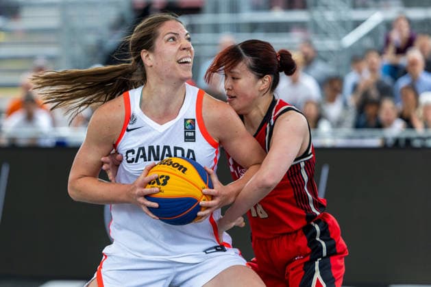 BASKETBALL - FIBA 3x3 World Tour VIENNA,AUSTRIA,14.JUN.26 - BASKETBALL - FIBA 3x3 World Tour. Image shows Katherine Plouffe (CAN) and Haruka Yamamoto (Mitsubishi Electric).  GEPAxpictures xPhilippxBrem