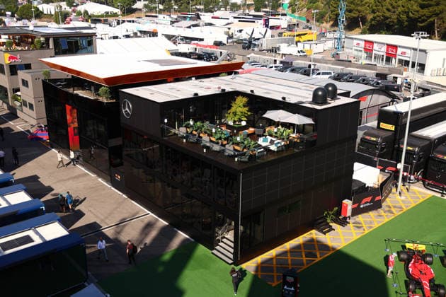 F1 Paddock area, motorhomes during the Formula 1 Barcelona Catalunya Grand Prix 2026, 7th round of the 2026 Formula One World Championship from June 12 to 14, 2026 on the Circuit de Barcelona Catalunya, in Montmelo, Spain Photo Hoch Zwei Montmelo Spain