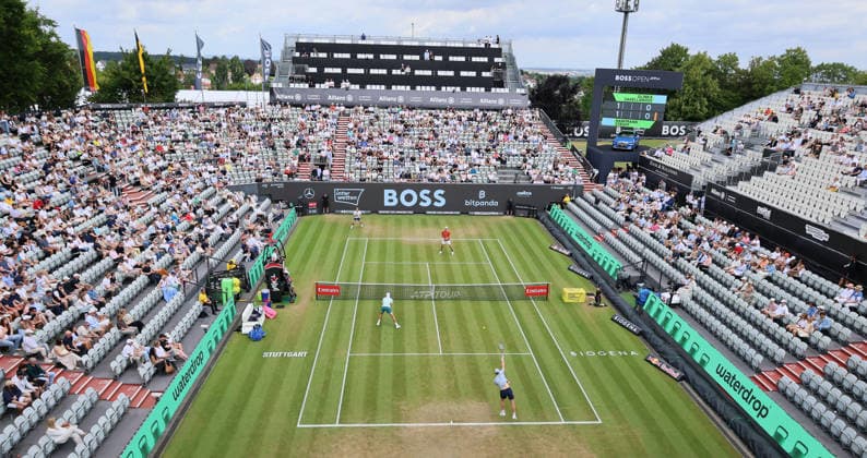 14 06 2026, Boss Open 2026, ATP Tour 250 Stuttgart, TTC Weissenhof, Tennis, Sport, in the picture Doubles Final 2026 at Boss Open, Daniil Glinka EST and Stefanos Sakellardis GRE vs Jan Lennard Struff GER and Yannick Hanfmann GER