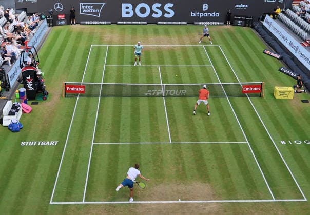 14 06 2026, Boss Open 2026, ATP Tour 250 Stuttgart, TTC Weissenhof, Tennis, Sport, in the picture Doubles Final 2026 at Boss Open, Daniil Glinka EST and Stefanos Sakellardis GRE vs Jan Lennard Struff GER and Yannick Hanfmann GER