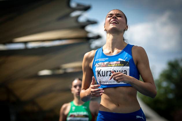 MANNHEIM, GERMANY - JUNE 14, 2026 : Shira Kurzawa (GER LAC Erdgas Chemnitz) competing in the 100m hurdles U20 during the Juniorengala 2026 at Michael-Hoffmann-Stadion on June 14, 2026 in Mannheim, Germany. Baden-Wuerttemberg Germany Copyright: xAxelxKohringx