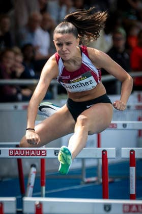 MANNHEIM, GERMANY - JUNE 14, 2026 : Jil Sanchez (SUI Switzerland) competing in the 100m hurdles U20 during the Juniorengala 2026 at Michael-Hoffmann-Stadion on June 14, 2026 in Mannheim, Germany. Baden-Wuerttemberg Germany Copyright: xAxelxKohringx