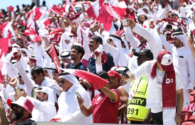 Qatar v Switzerland: Group B - FIFA World Cup, WM, Weltmeisterschaft, Fussball 2026 Qatar fans cheer in the stands during the FIFA World Cup 2026 Group B match between Qatar and Switzerland at San Francisco Bay Area Stadium in Santa Clara, California, on June 13, 2026. San Jose Jordan  Copyright: xAmeenxAhmedx originalFilename:alameen-notitle260614_np195.jpg