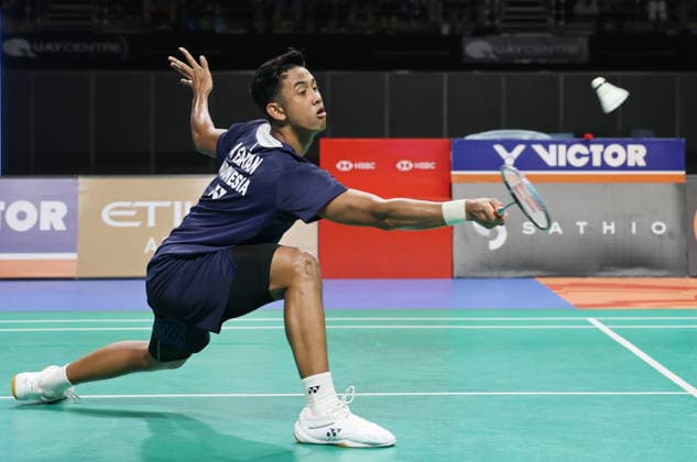 (260614) -- SYDNEY, June 14, 2026 -- Alwi Farhan of Indonesia competes during the men s singles final between Dong Tianyao of China and Alwi Farhan of Indonesia at the Australian Badminton Open 2026 in Sydney, Australia, June 14, 2026. ) (SP)AUSTRALIA-SYDNEY-BADMINTON-AUSTRALIAN OPEN-MEN S SINGLES-FINAL GongxBing 