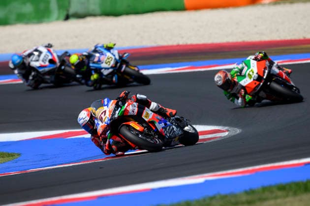 June 14, 2026, Misano Adriatico, Rimini, Italy: Alberto SURRA (ITA) riding for Motocorsa Racing at turn 5 during the Superpole Race of 2026 WorldSBK Pirelli Emilia Romagna round 7 at the Misano World Circuit in Misano Adriatico (Rimini, Italy)..Credit: ZUMA Press Motorsports 2026: WorldSBK Misano: SPRINT RACE  - ZUMAr158 20260614_aap_r158_013 Copyright: xRiccardoxRighettix