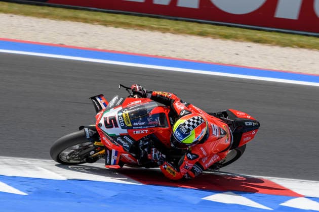 June 14, 2026, Misano Adriatico, Rimini, Italy: Yari MONTELLA (ITA) riding for Barni Spark Racing Team at turn 6 during the Superpole Race of 2026 WorldSBK Pirelli Emilia Romagna round 7 at the Misano World Circuit in Misano Adriatico (Rimini, Italy)..Credit: ZUMA Press Motorsports 2026: WorldSBK Misano: SPRINT RACE  - ZUMAr158 20260614_aap_r158_015 Copyright: xRiccardoxRighettix