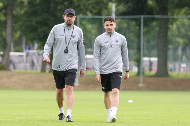 Soccer, Regional league, FC Schweinfurt 05 Training kick-off 2026 2027 Coach Jan Gernlein FC Schweinfurt 05 and Co-Coach Marcel Kühlinger FC Schweinfurt 05 Schweinfurt Riedel Bau Arena im Sachs Stadio Bayern Unterfranken Germany