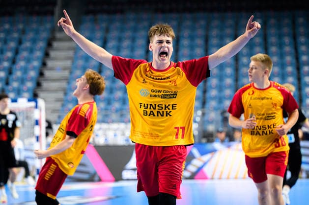 Cologne, Germany Handball EHF Youth Club Trophy Final Fuechse Berlin GOG Nicolas Sorensen Hedberg GOG Jubel Freude Emotion Koeln Lanxess Arena Nordrhein Westfalen Germany