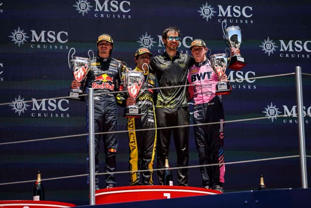F1 - BARCELONA-CATALUNYA GRAND PRIX 2026 TSOLOV Nikola (bul), Campos Racing, Dallara F2 2024, portrait CAMARA Rafael (bra), Invicta Racing, Dallara F2 2024, portrait DUNNE Alex (irl), Rodin Motorsport, Dallara F2 2024, portrait podium during the Formula 1 Barcelona-Catalunya Grand Prix 2026, 7th round of the 2026 Formula One World Championship, WM, Weltmeisterschaft from June 12 to 14, 2026 on the Circuit de Barcelona-Catalunya, in Montmelo, Spain - MontmeloSpain  Copyright: xXavixBonillax