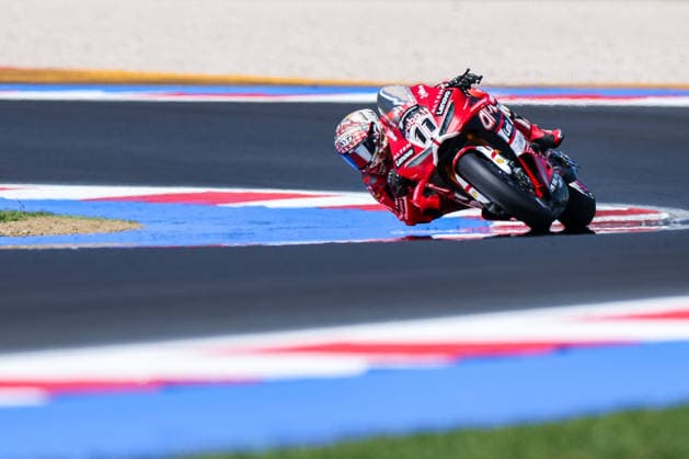 IPA85677572 - Nicolo Bulega of Aruba.it Racing - Ducati on a Ducati Panigale V4R during the FIM SBK Superbike World Championship, WM, Weltmeisterschaft Pirelli Emilia-Romagna Round 7 - Superpole at the Misano World Circuit Marco Simoncelli in Misano Adriatico, Italy  Copyright: xFabrizioxCarabelli IPAxSportx xx 85677572