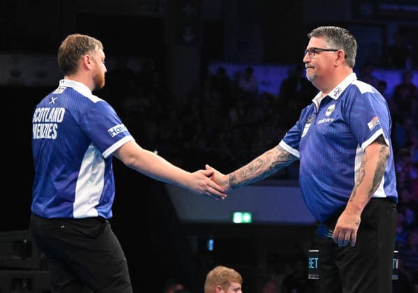 14 06 2026, xhbx, Dart World Cup of Darts 2026, v l Cameron Menzies Scotland , Gary Anderson Scotland DFL DFB REGULATIONS PROHIBIT ANY USE OF PHOTOGRAPHS as IMAGE SEQUENCES and or QUASI VIDEO Frankfurt