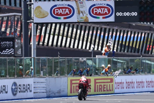 IPA85677479 - 11 Nicolo Bulega (ITA) Ducati Panigale V4R, Aruba.It Racing - Ducati wins the Superpole Race during the FIM Superbike World Championship, WM, Weltmeisterschaft Pirelli Emilia Romagna Round at the Misano World Circuit Marco Simoncelli, Misano Adriatico, Italy on June 14, 2026 during the Pirelli Emilia Romagna Round, World Superbike - SBK race in Italy, Italy, June 14, 2026  Copyright: xValerioxOrigo IPAxSportx xx 85677479