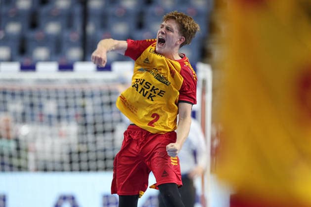 14 06 2026, xtgx, Handball, EHF Youth Trophy Final, Füchse Berlin GOG Handbold v l Emil Kvistgaard Bak GOG Jubel, Torjubel, jubelt ueber das Tor, celebrate the goal, celebration Koeln