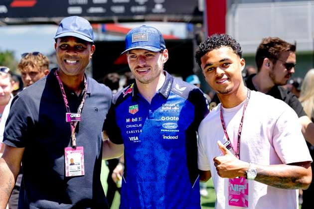 BARCELONA Patrick Kluivert, Shane Kluivert and Formula 1 driver Max Verstappen of Oracle Red Bull Racing during the Formula 1 Spain Catalonia at the Circuit de Barcelona Catalunya on June 14, 2026 in Barcelona, Spain Photo by DeFodi Images