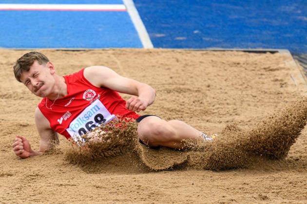 260614 August Stierna, Nyköpings BIS, competes in the long jump during the Folksam Grand Prix athletics competition on June 14, 2026 in Stockholm  Copyright: EMMAxWALLSKOG BB260614EW008