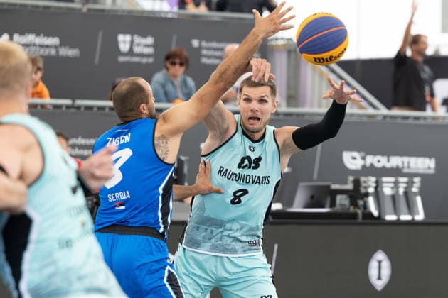 BASKETBALL - FIBA 3x3 World Tour VIENNA,AUSTRIA,14.JUN.26 - BASKETBALL - FIBA 3x3 World Tour. Image shows Modestas Kumpys (Raudondvaris).  GEPAxpictures xPhilippxBrem