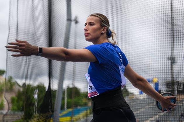 260614 Jennifer Rudberg, IFK Växjö, competes in the womens discus during the Folksam Grand Prix athletics competition on June 14, 2026 in Stockholm  Copyright: EMMAxWALLSKOG BB260614EW010