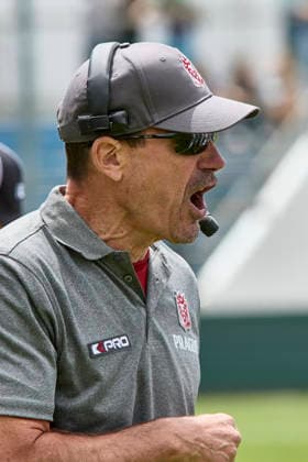 European Football Alliance EFA , Munich Ravens vs Prague Lions, Munich Ravens, Prague Lions, 2026 06 14 in München Unterhaching Alpenbauer Sportpark Unterhaching ghc, WARNER Dave Prague Lions Headcoach PRAHC sportworld München Unterhaching Alpenbauer Sportpark Unterhachin Bayern Germany