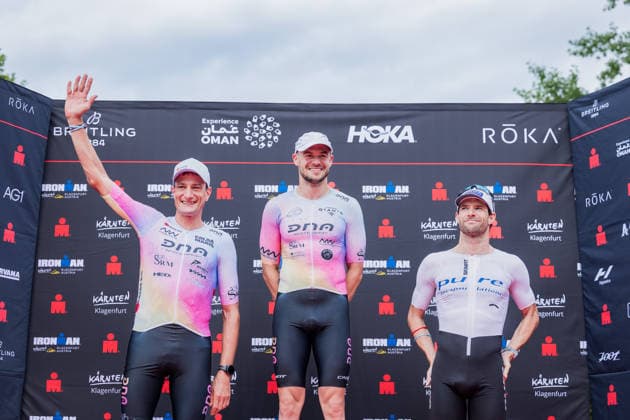 TRIATHLON - Ironman Austria 2026 KLAGENFURT,AUSTRIA,14.JUN.26 - TRIATHLON - Ironman Kaernten-Klagenfurt. Image shows Michael Weiss, Sebastian Aschenbrenner and Luis Knabl (AUT).  GEPAxpictures xMatthiasxTrinkl