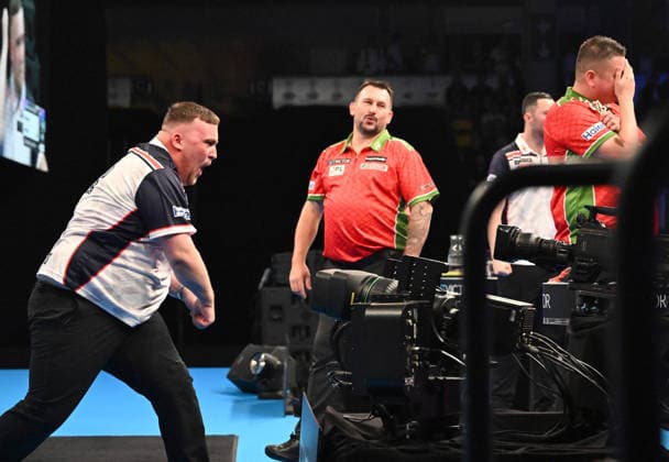 14 06 2026, xhbx, Dart World Cup of Darts 2026, v l Luke Littler England , Jonny Clayton Wales , Luke Humphries England , Nick Kenny Wales 170 Finish DFL DFB REGULATIONS PROHIBIT ANY USE OF PHOTOGRAPHS as IMAGE SEQUENCES and or QUASI VIDEO Frankfurt