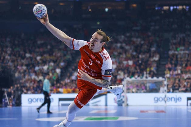 Lukas NIELSSON Aalborg Handbold, 03 scores a goal, Action, Goal throw GER, Aalborg Handbold vs SC Magdeburg, Handball, TruckScout24 EHF FINAL4 2026, Match for 3rd place, Match time 2025 2026, 14 06 2026,, GER, Aalborg Handbold vs SC Magdeburg, Handball, TruckScout24 EHF FINAL4 2026, Match for 3rd place, Match time 2025 2026, 14 06 2026, Koeln Copyright: xEibnerxPressefoto OliverxSchmidtx EP_OST