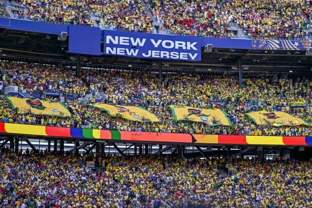 Brazil Supporter with banner during the FIFA World Cup, WM, Weltmeisterschaft, Fussball 2026 Group C match between Brazil and Morocco at New York New Jersey Stadium on June 13, 2026 in East Rutherford, United States. (Photo by Harry Langer DeFodi Images) - *** Brazil Supporter with banner during the FIFA World Cup 2026 Group C match between Brazil and Morocco at New York New Jersey Stadium on June 13, 2026 in East Rutherford, United States Photo by Harry Langer DeFodi Images