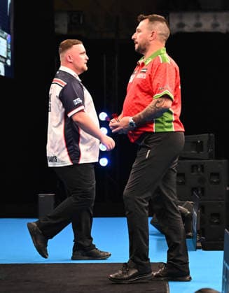 14 06 2026, xhbx, Dart World Cup of Darts 2026, v l Luke Littler England , Jonny Clayton Wales DFL DFB REGULATIONS PROHIBIT ANY USE OF PHOTOGRAPHS as IMAGE SEQUENCES and or QUASI VIDEO Frankfurt
