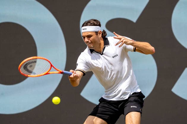 Taylor Fritz on the ball, Ben Shelton vs Taylor Fritz, Tennis, ATP Tournament, Boss Open, Center Court, Final, 14 06 2026, Ben Shelton vs Taylor Fritz, Tennis, ATP Tournament, Boss Open, Center Court, Final, 14 06 2026, Stuttgart Copyright: xEibner-Pressefoto EdwardxCheungx EP_ECG