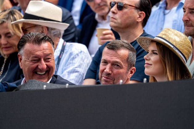 Lothar Matthaeus with girlfriend Theresa Sommer, left Erwin Weindorfer, Ben Shelton vs Taylor Fritz, Tennis, ATP Tournament, Boss Open, Center Court, Final, 14 06 2026, Ben Shelton vs Taylor Fritz, Tennis, ATP Tournament, Boss Open, Center Court, Final, 14 06 2026, Stuttgart Copyright: xEibner-Pressefoto EdwardxCheungx EP_ECG