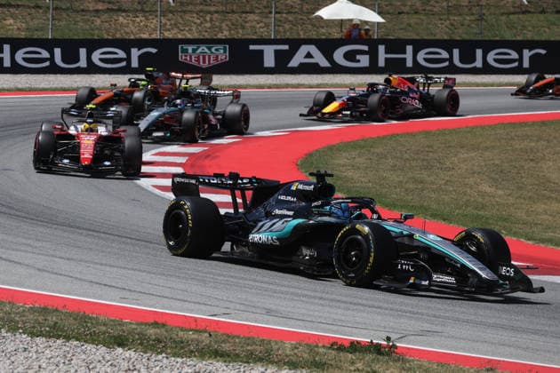 F1 Barcelona-Catalunya Grand Prix 2026 George Russell of Mercedes, Lewis Hamilton of Ferrari and Andrea Kimi Antonelli of Mercedes during the Formula 1 Barcelona-Catalunya Grand Prix at Circuit de Barcelona-Catalunya in Barcelona on June 14, 2026. Barcelona Spain  Copyright: xJakubxPorzyckix originalFilename:porzycki-f1barcel260614_np2zv.jpg