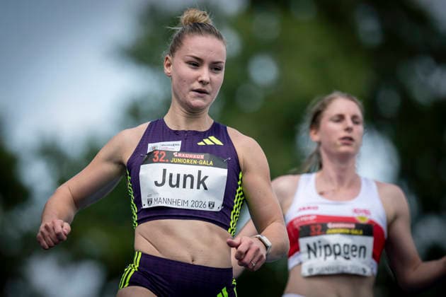 MANNHEIM, GERMANY - JUNE 14, 2026 : Sophia Junk (GER LG Rhein-Wied) competing in the women’s 100m during the Elite Meeting at Michael-Hoffmann-Stadion on June 14, 2026 in Mannheim, Germany. Baden-Wuerttemberg Germany Copyright: xAxelxKohringx