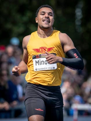 MANNHEIM, GERMANY - JUNE 14, 2026 : Gregory Minoue (GER Tracksrunner Bonn) competing in the men’s 110m hurdles during the Elite Meeting at Michael-Hoffmann-Stadion on June 14, 2026 in Mannheim, Germany. Baden-Wuerttemberg Germany Copyright: xAxelxKohringx