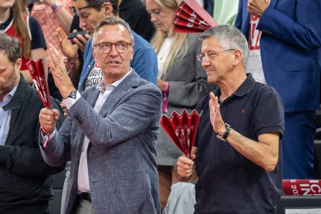 BMW AG Head of Corporate Communications and Politics, Maximilian Scoeberl, Club President Herbert Hainer FC Bayern Muenchen , FC Bayern Basketball vs Alba Berlin, BBL, Final 2, 14 06 2026 Muenchen Bayern Germany Copyright: xkolbert-press UlrichxGamelx