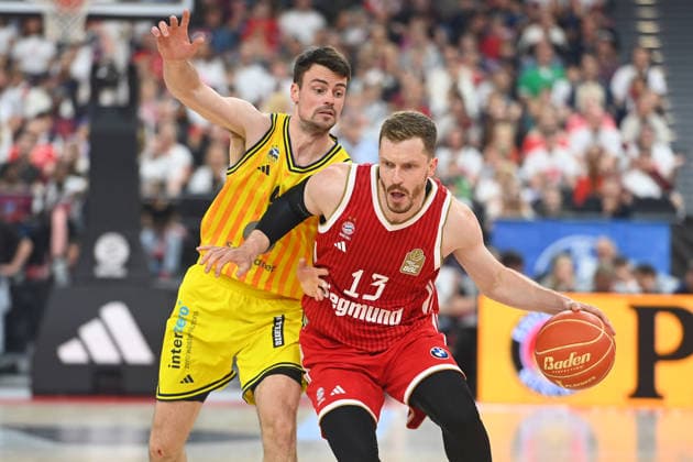 Andreas OBST FCB , action,duel against Jonas MATTISSECK Alba Berlin Basketball BBL,Season 2025 2026 Play Off Final Game 2, FC Bayern Muenchen Alba Berlin on 14 06 2026 S A P G A R D EN