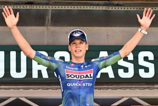 Muur Classic Geraardsbergen 2026 Cycling Race GERAARDSBERGEN, BELGIUM - JUNE 14 : Magnier Paul (FRA) of Soudal Quick-Step pictured during the podium ceremony of the 4th edition of Muur Classic Geraardsbergen an UCI Class 1.1 one day cycling road race for Men Elite of km with start in Geraardsbergen and finish in Geraardsbergen on June 14, 2026 in Geraardsbergen, Belgium, 14 06 2026 Geraardsbergen Belgium  Copyright: xPeterxDexVoechtx
