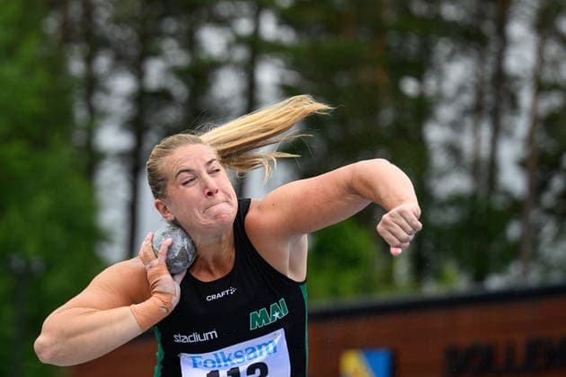 260614 Fanny Roos, Malmö AI, competes in the womens shot put during the Folksam Grand Prix athletics competition on June 14, 2026 in Stockholm  Copyright: EMMAxWALLSKOG BB260614EW014