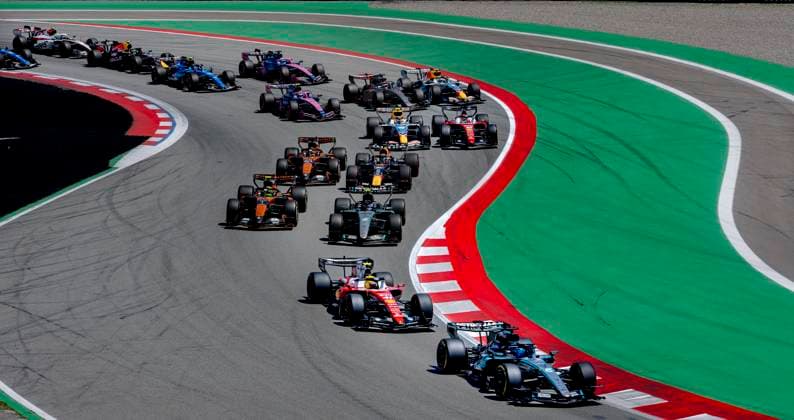 BARCELONA Formula 1 driver Lewis Hamilton of Scuderia Ferrari HP, Formula 1 driver George Russell of Mercedes AMG Petronas Formula One Team, Formula 1 driver Lando Norris of McLaren Mastercard Formula 1 Team, Formula 1 driver Kimi Antonelli of Mercedes AMG Petronas Formula One Team, Formula 1 driver Max Verstappen of Oracle Red Bull Racing during the Formula 1 Spain Catalonia at the Circuit de Barcelona Catalunya on 14 June 2026 in Barcelona, Spain Photo by DeFodi Images