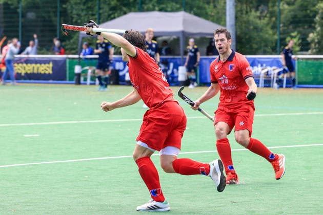 2026 06 14 , Zehlendorfer Wespen vs Berliner Hockey Club, Field Hockey,1 BL , Men, Clubanlage Wespennest Marinus Mack Berliner Hockey Club, 32 cheers after his goal Berlin Berlin Germany
