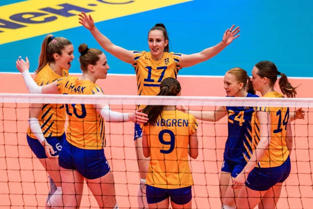 260614 Anna Haak of Sweden celebrates during the European League volleyball match between Sweden and Bosnia and Herzegovina on June 14, 2026 in Ängelholm Photo Mathilda Schuler BILDBYRAN kod MA MA1000 volleyball volleyball european league sweden bosnia and herzegovina dam bbeng sverige jubel sverige sweden celebrates  Copyright: MATHILDAxSCHULER BB260614MA003
